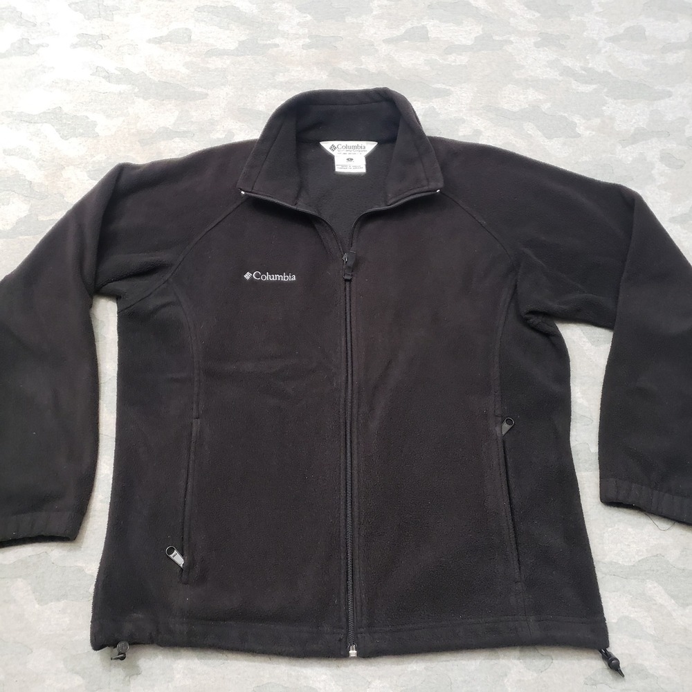 Columbia Fleece Jacket Womens Large Black Full Zip Pockets Hiking Outdoor